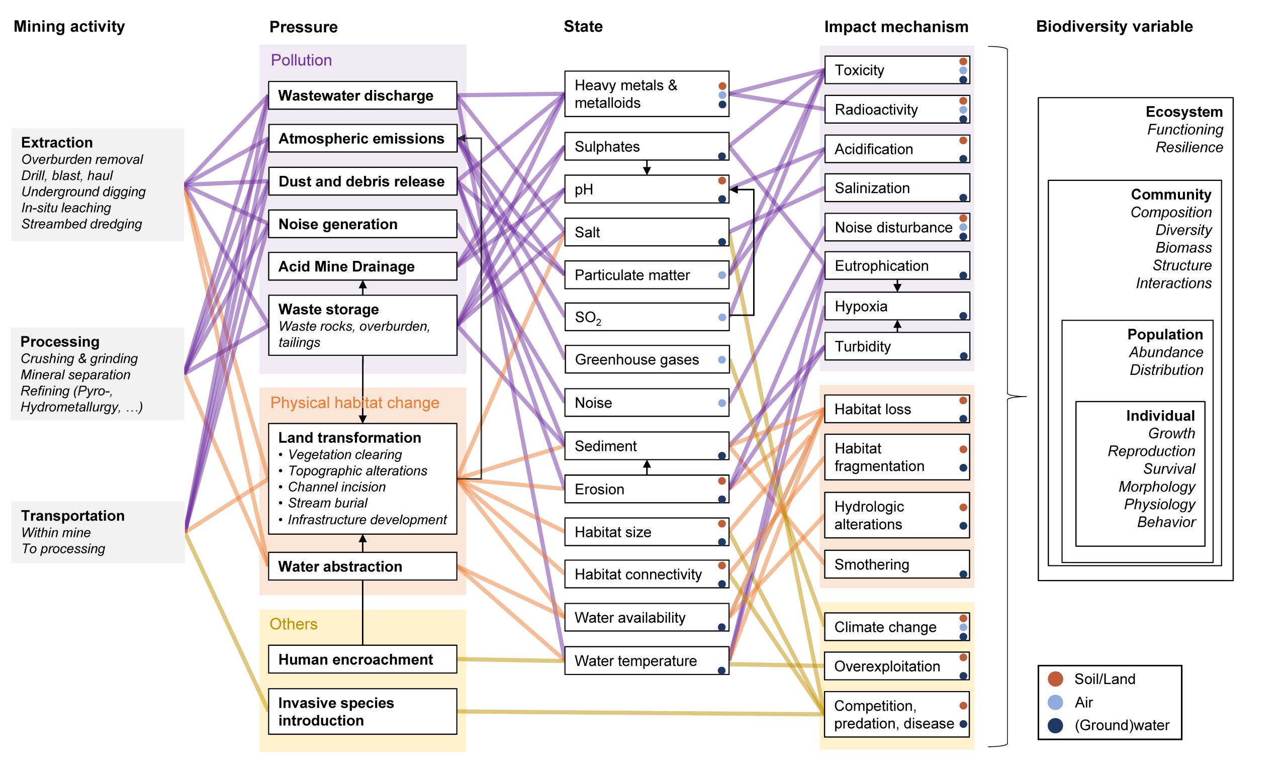 The Many Pathways of Mining Impacts on Biodiversity