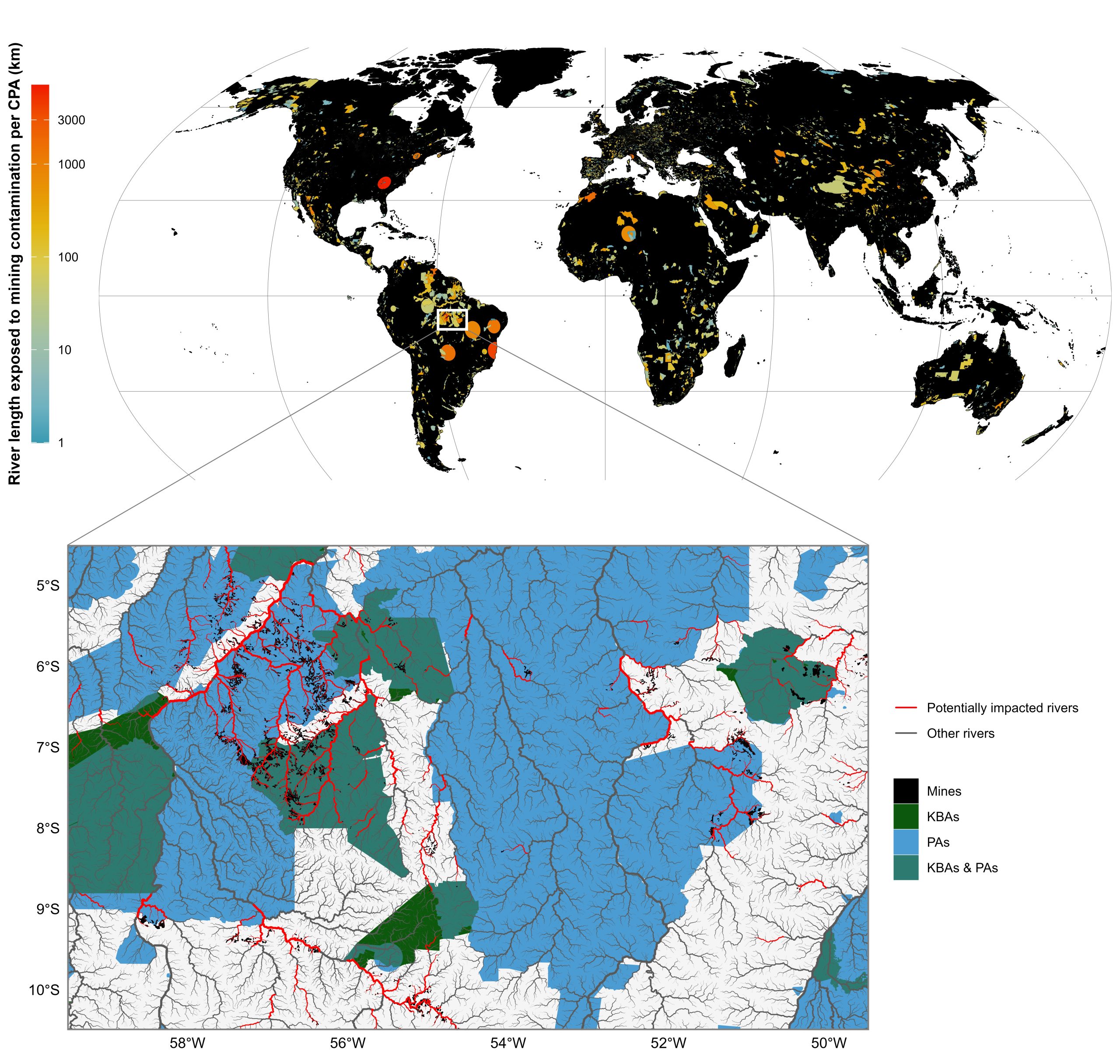 Freshwater conservation priority areas are threatened by global mining activities